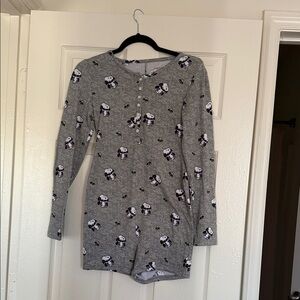 American Eagle Outfitters Gray Panda Print Pajama Romper
